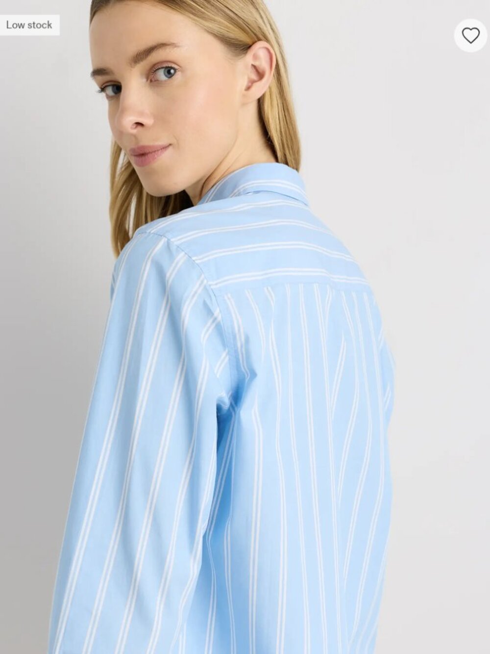 Cotton Poplin Long Sleeve Shirt in Blue Stripe - Picture 9 of 9